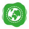 Ícono de un mundo verde con diseño minimalista.