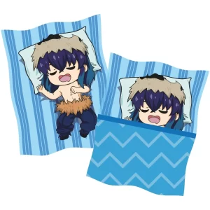 Cojín de Inosuke en estilo chibi con diseño azul inspirado en Demon Slayer.