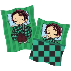 Cojín de Tanjiro Kamado en estilo chibi con diseño verde inspirado en Demon Slayer.
