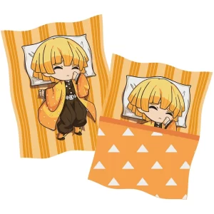 Cojín de Zenitsu Agatsuma en estilo chibi con diseño naranja inspirado en Demon Slayer.