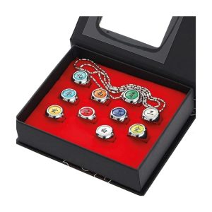 Set de anillos Akatsuki con collar en caja coleccionable.