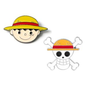 Pins de Luffy y el emblemático logo del Sombrero de Paja de One Piece.