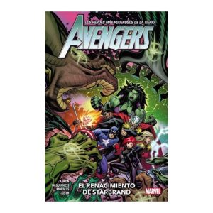 Portada del cómic Avengers El Renacimiento de Starbrand, con Hulk, Capitán América, Black Widow, Thor y otros héroes listos para la batalla.