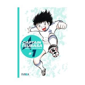 Portada del manga "Captain Tsubasa" Vol. 1 de Yoichi Takahashi, mostrando al joven Tsubasa Ozora en uniforme de fútbol mientras da una patada al balón.