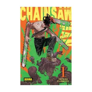 Portada manga Chainsaw Man volumen 1 Tatsuki Fujimoto con el protagonista Denji en su forma de demonio Motosierra
