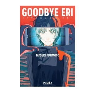 Portada del manga "Goodbye, Eri" de Tatsuki Fujimoto, mostrando a una joven enmarcada en la pantalla de un teléfono móvil, con un fondo en tonos azules y rojos.