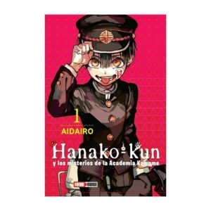 Portada del manga "Hanako-kun y los misterios de la Academia Kamome" Volumen 1, de AidaIro, con el personaje Hanako en uniforme escolar y fondo rojo.
