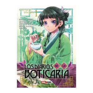 Portada del manga "Los Diarios de la Boticaria" tomo 1, con Maomao una joven boticaria preparando hierbas.