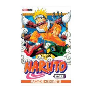 Portada del manga "Naruto" tomo 1 de Masashi Kishimoto, con Naruto Uzumaki en pose dinámica rodeado de nubes y sapos.