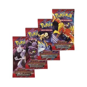 Sobres de expansión Pokémon TCG Escarlata y Púrpura Rivales Predestinados con arte de Mewtwo y Ho-Oh.