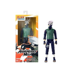 Figura de acción Kakashi Hatake Anime Heroes Mega de Bandai Namco con caja de Naruto Shippuden.