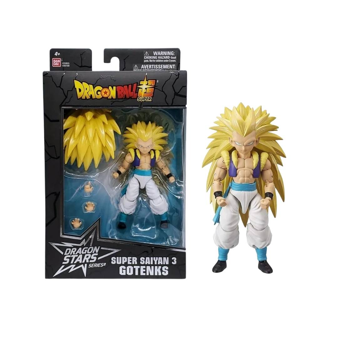 Figura Super Saiyan 3 Gotenks Dragon Stars de Bandai Namco en empaque con accesorios de manos.