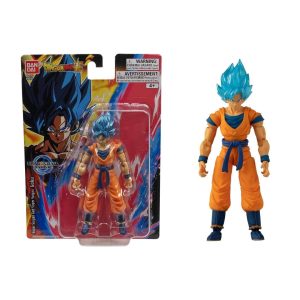 Figura articulada de Goku Super Saiyan Blue de la línea Dragon Ball Evolve en caja y fuera de ella.