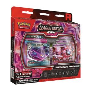 Caja de Pokemon League Battle Deck de Team Rocket's Mewtwo ex con Crobat ex y accesorios de juego.