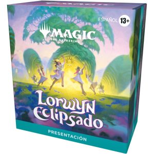 Pack de presentación Magic: The Gathering Lorwyn Eclipsado en español con arte de elfos y sol brillante.