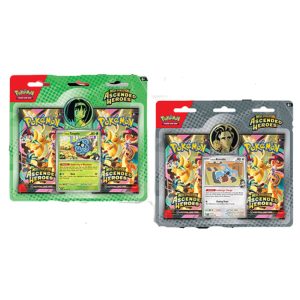Blíster de Pokémon TCG Ascended Heroes con cartas promo de Tangela y Komala y monedas de Erika y Larry.