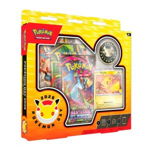 Colección Pokémon Day 2026 con carta promo de Pikachu, moneda conmemorativa y sobres Phantasmal Flames.