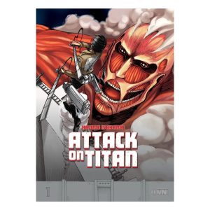 Portada de Attack on Titan Deluxe Tomo 1 con Eren Yeager frente al Titán Colosal de Hajime Isayama.