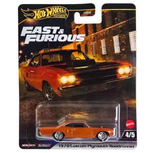 Hot Wheels Premium Fast & Furious 1970 Custom Plymouth Roadrunner naranja en blíster.