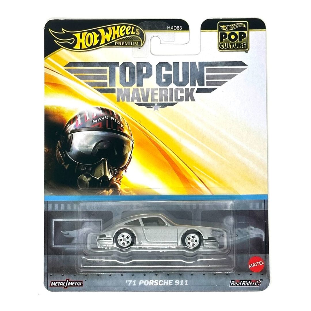 Hot Wheels Premium Top Gun Maverick '71 Porsche 911 en empaque Pop Culture.