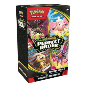 Caja Booster Bundle de Pokémon TCG Mega Evolution Perfect Order con 6 sobres de expansión.