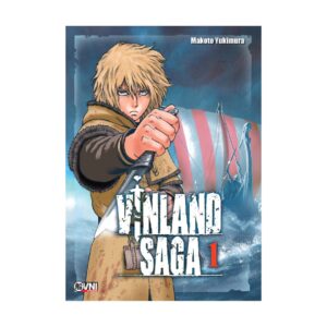 Portada del manga Vinland Saga volumen 1 de Makoto Yukimura, con Thorfinn sosteniendo una daga.