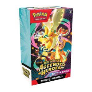 Caja Pokémon TCG Mega Evolution Ascended Heroes Booster Bundle con Charizard y Dragonite en Panda Mangas Ecuador.